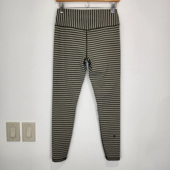 Glyder Sultry Figure Enhancing‎ Leggings Womens L Moss Oatmilk Striped Active - Picture 2 of 10
